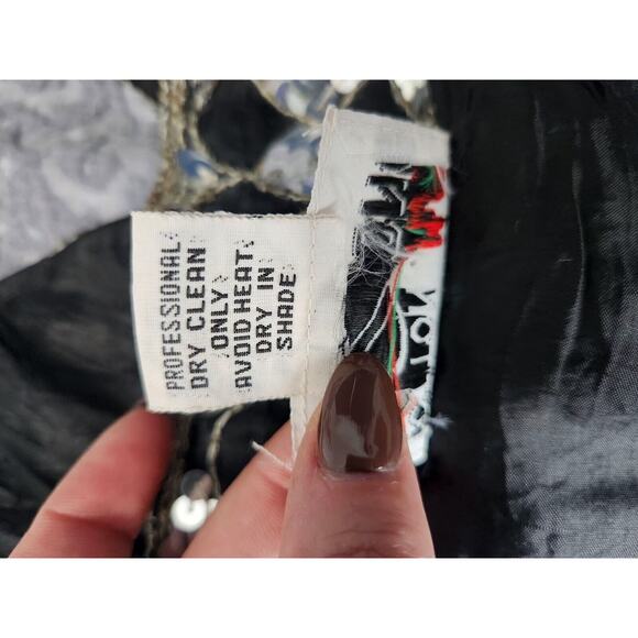 Vtg 80s COTTON ZONE India SILK Black Silver SEQUIN Fish Scale Pattern VEST M EUC - Picture 6 of 8